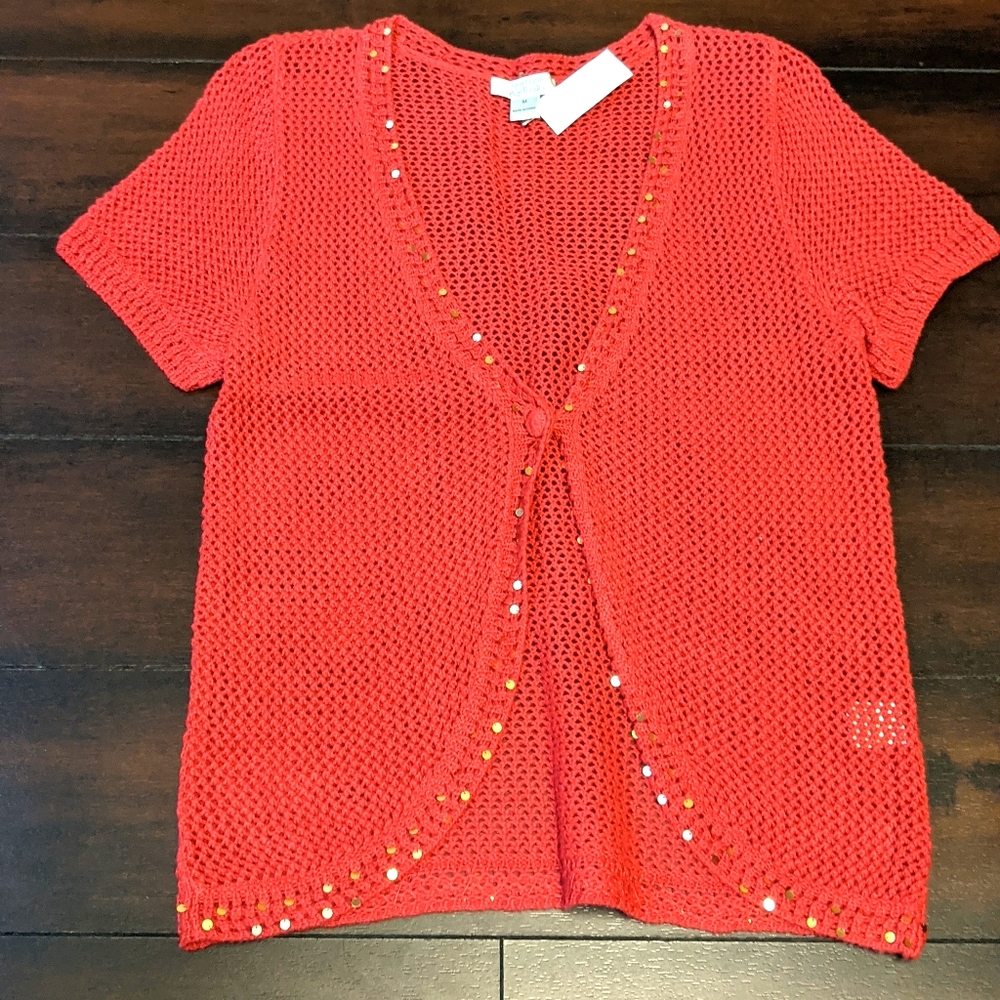 Crochet knit short sleeve shrug sequin detail M